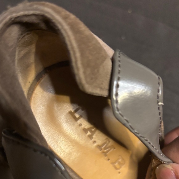 L.A.M.B. Gray Suede Peep-Toe Platform Heels - Picture 3 of 7